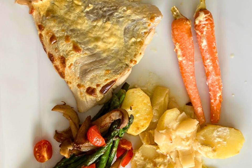 Ovenschotel met koolvis en mosterdsaus