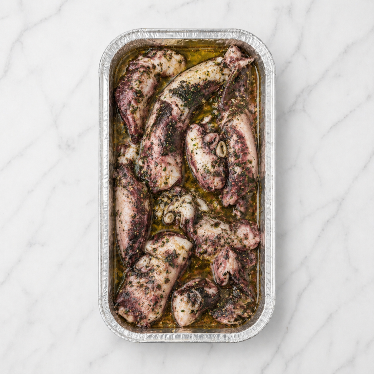 Octopus tentakels Noordzee in zachte kruidenmarinade